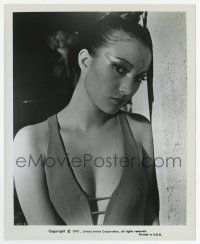 8s491 LIVE & LET DIE 8.25x10 still '73 sexy Bond girl Jane Seymour in skimpy blouse & wild makeup!