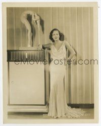 8s415 JOAN CRAWFORD 8x10 still '30s full-length modeling a sexy gown by deco cabinet & statue!