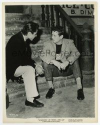 8s801 SOMEBODY UP THERE LIKES ME 8x10.25 still '56 c/u of Paul Newman & Sal Mineo on stairs!