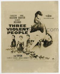 8s906 THREE VIOLENT PEOPLE 8x10.25 still '56 six-sheet image of Anne Baxter & Charlton Heston!
