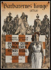 8t575 ATTILA Danish '55 art of Anthony Quinn on horseback & sexy Sophia Loren!