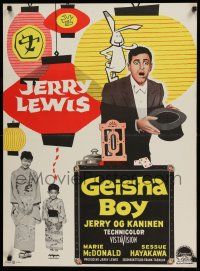 8t597 GEISHA BOY Danish '60 cool art of screwy Jerry Lewis who visits Japan!