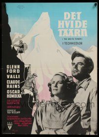 8t671 WHITE TOWER Danish '51 Glenn Ford, Alida Valli, Claude Rains, dramatic artwork!