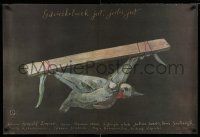 8t554 WHEREVER YOU ARE Polish 26x39 '88 art of flying bird tied to wood by Stasys Eidrigevicius!