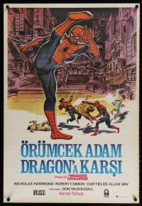 8t133 SPIDER-MAN: THE DRAGON'S CHALLENGE Turkish '80 art of Nick Hammond as Spidey by Graves!