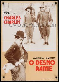 8t373 DOG'S LIFE Yugoslavian 19x27 '70s Charlie Chaplin with his beloved dog & marching!