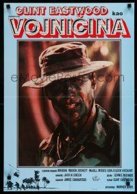8t391 HEARTBREAK RIDGE Yugoslavian 19x28 '86 Clint Eastwood in boonie hat & camouflage!