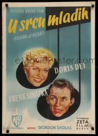 8t451 YOUNG AT HEART Yugoslavian 19x28 '54 great close up image of Doris Day & Frank Sinatra!