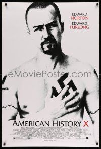 8w037 AMERICAN HISTORY X DS 1sh '98 B&W image of Edward Norton as skinhead neo-Nazi!