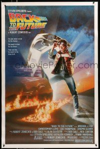 8w053 BACK TO THE FUTURE 1sh '85 Robert Zemeckis, art of Michael J. Fox & Delorean by Drew!