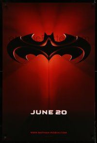 8w058 BATMAN & ROBIN advance DS 1sh '97 Clooney, O'Donnell, cool image of bat symbol!