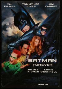 8w059 BATMAN FOREVER advance 1sh '95 Kilmer, Kidman, O'Donnell, Tommy Lee Jones, Carrey, top cast!
