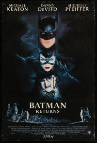 8w061 BATMAN RETURNS white date style int'l advance DS 1sh '92 Burton, Keaton, DeVito, Pfeiffer!