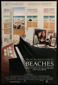 8w063 BEACHES 1sh '88 great image of best friends Bette Midler & Barbara Hershey!