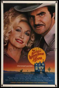 8w068 BEST LITTLE WHOREHOUSE IN TEXAS advance 1sh '82 close-up of Burt Reynolds & Dolly Parton!