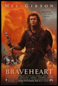 8w104 BRAVEHEART advance 1sh '95 cool image of Mel Gibson as William Wallace!