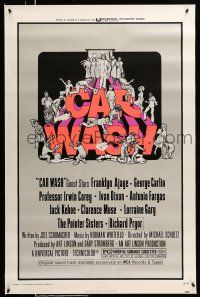 8w120 CAR WASH 1sh '76 written by Joel Schumacher, cool Drew Struzan art of cast around title!