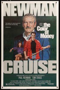 8w146 COLOR OF MONEY 1sh '86 Robert Tanenbaum artwork of Paul Newman & Tom Cruise playing pool!