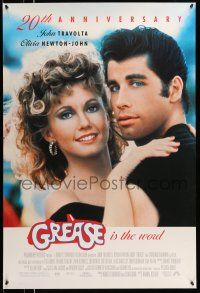8w325 GREASE DS 1sh R98 close up of John Travolta & Olivia Newton-John in a most classic musical!