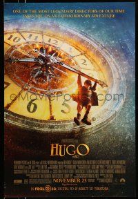 8w388 HUGO advance DS 1sh '11 Martin Scorsese, Ben Kingsley, cool image of kid hanging on clock!