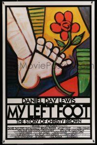 8w579 MY LEFT FOOT int'l 1sh '89 Daniel Day-Lewis, cool artwork of foot w/flower by Seltzer!