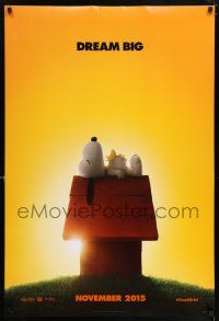 8w606 PEANUTS MOVIE style A teaser DS 1sh '15 wonderful image of Snoopy and Woodstock on doghouse!