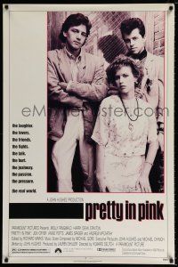 8w619 PRETTY IN PINK 1sh '86 great portrait of Molly Ringwald, Andrew McCarthy & Jon Cryer!