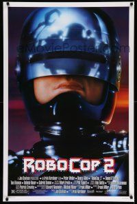 8w667 ROBOCOP 2 DS 1sh '90 great close up of cyborg policeman Peter Weller, sci-fi sequel!