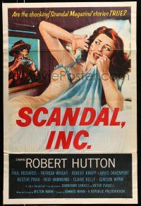 8w689 SCANDAL INC. 1sh '56 Robert Hutton, art of paparazzi photographing sexy woman in bed!