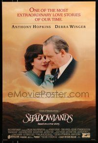 8w700 SHADOWLANDS int'l 1sh '93 great romantic image of Anthony Hopkins & Debra Winger!