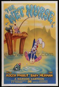 8w835 WET NURSE Kilian 1sh '88 Baby Herman goes fishing w/Roger Rabbit as the bait!