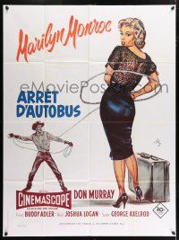 8y816 BUS STOP French 1p R80s great art of Don Murray roping sexy Marilyn Monroe by Geleng!