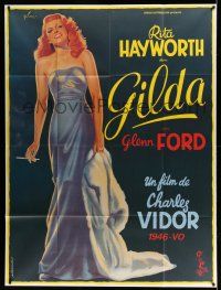 8y856 GILDA French 1p R72 art of sexy Rita Hayworth full-length in sheath dress by Boris Grinsson!