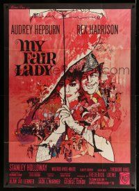 8y907 MY FAIR LADY French 1p '64 classic art of Audrey Hepburn & Rex Harrison by Bob Peak!
