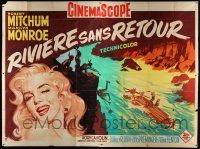 8y025 RIVER OF NO RETURN French 4p '54 different art of sexy Marilyn Monroe + raft attacked, rare!