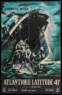 8y059 NIGHT TO REMEMBER French 31x48 '58 English Titanic biography, different Trambouze art!