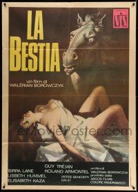 8y457 BEAST Italian 1p '76 wild artwork of crazed horse over sexy half-naked woman!