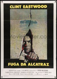 8y516 ESCAPE FROM ALCATRAZ Italian 1p '79 cool artwork of Clint Eastwood busting out by Lettick!