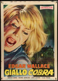 8y554 HORROR OF BLACKWOOD CASTLE Italian 1p '68 art of screaming woman & scary house, Edgar Wallace