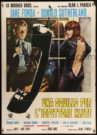 8y591 KLUTE Italian 1p '71 different art of Donald Sutherland & sexy Jane Fonda by Gasparri!