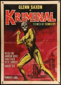 8y592 KRIMINAL Italian 1p '66 Umberto Lenzi, art of man with knife in cool skeleton costume!
