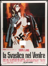 8y636 NAZI LOVE CAMP Italian 1p '77 completely different artwork of naked girl & swastika!
