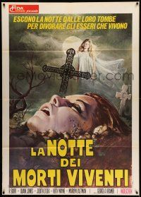 8y639 NIGHT OF THE LIVING DEAD Italian 1p '70 zombie classic, art of girl rising from the grave!