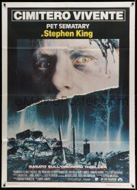 8y653 PET SEMATARY Italian 1p '89 Stephen King's best selling thriller, cool graveyard image!