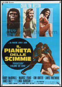 8y656 PLANET OF THE APES Italian 1p R70s Charlton Heston, classic sci-fi, different image!