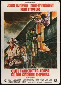 8y748 TRAIN ROBBERS Italian 1p '73 different art of John Wayne & Ann-Margret + train by Casaro!