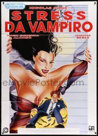 8y760 VAMPIRE'S KISS Italian 1p '89 different Cecchini art of young Nicolas Cage & sexy monster!