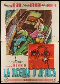 8y300 AFRICAN QUEEN Italian 2p '52 different art of Humphrey Bogart & Katharine Hepburn on boat!