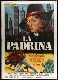 8y360 LADY DYNAMITE Italian 2p '73 great artwork of Lidia Alfonsi as La Padrina looming over city!