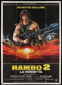 8y388 RAMBO FIRST BLOOD PART II Italian 2p '85 great Casaro art of Sylvester Stallone w/huge gun!
